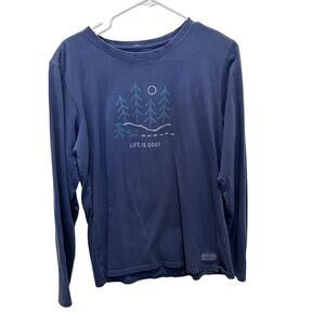 Life Is Good Women's Blue Cotton Long Sleeve Graphic Logo T-Shirt Size L